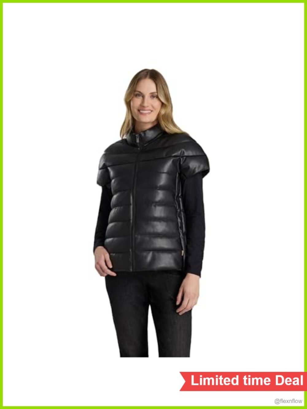 Martha Stewart Women's Quilted Puffer Vest Faux Leather Sleeveless Zip Up